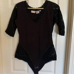 Black BodySuit Lace Accents Size XL Newport News
